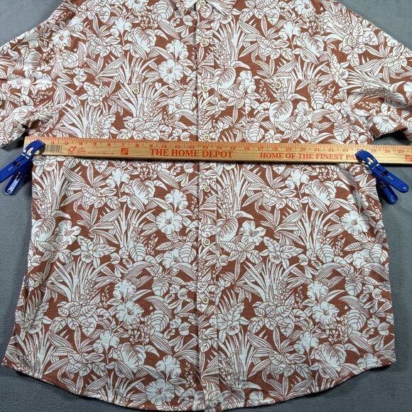 ROWM Shirt Mens 2XB Brown White Tropical Floral Print Short Sleeve Button NWOT - Picture 4 of 9